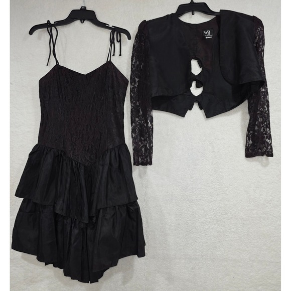 WB by Diamond Dresses & Skirts - WB by Diamond Black Lace Bodice Tiered Ruffle Skirt Party Dress Bolero Set Sz 14